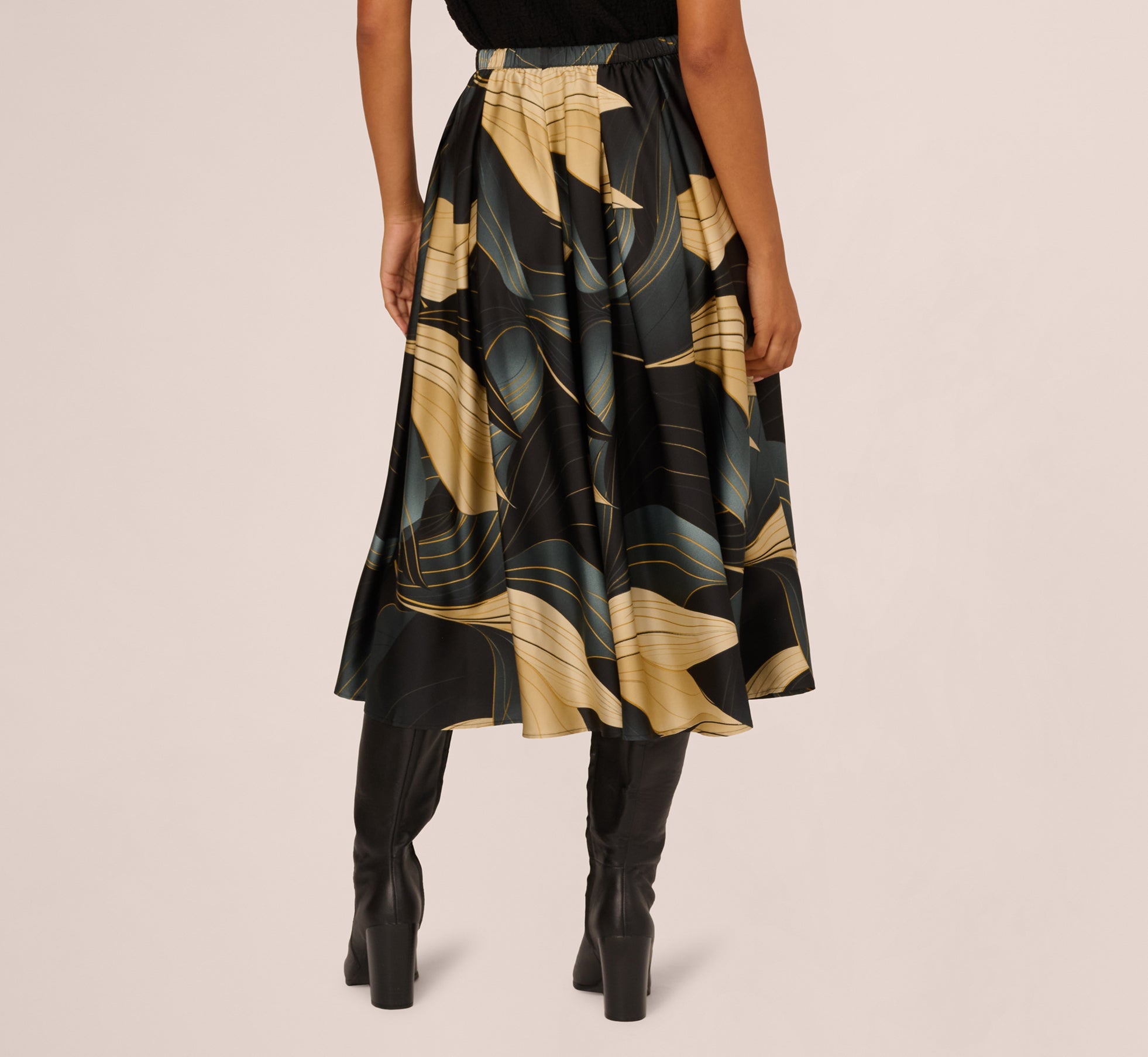 Gathered A Line Midi Skirt In Wavy Geo