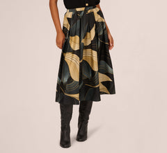 Gathered A Line Midi Skirt In Wavy Geo