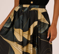 Gathered A Line Midi Skirt In Wavy Geo