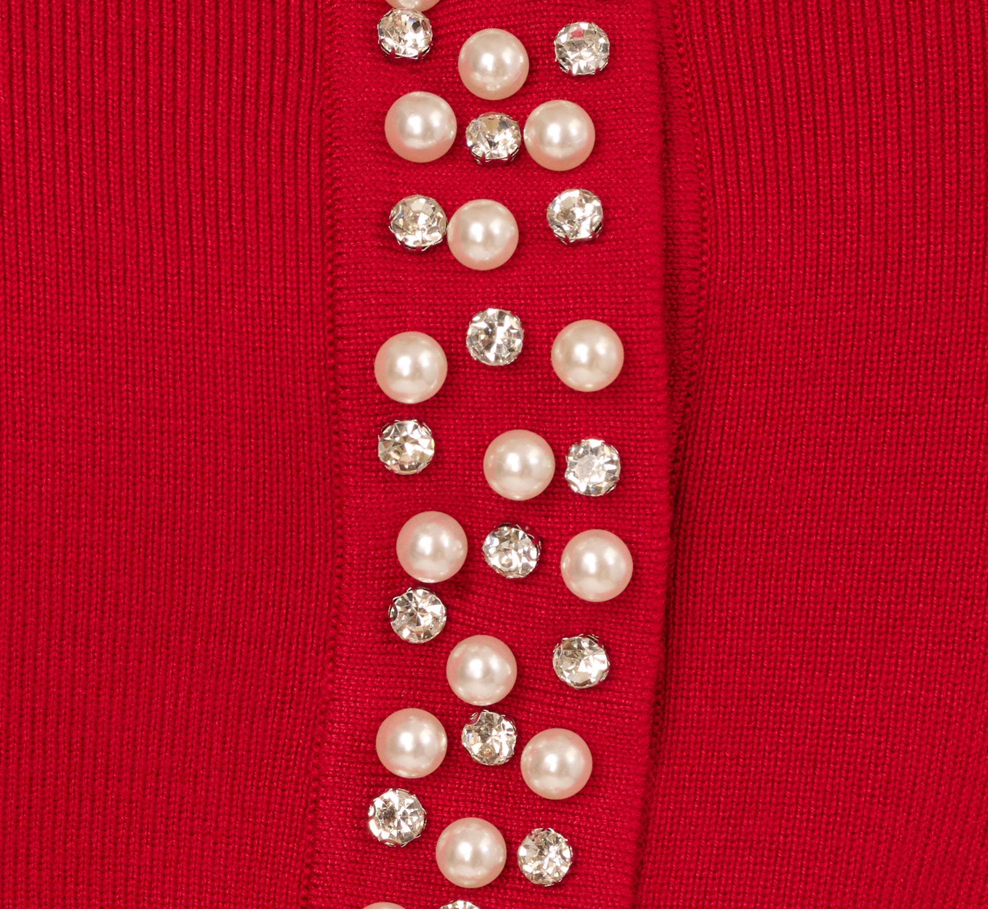Rhinestone Pearly Cardigan Sweater In Haute Red