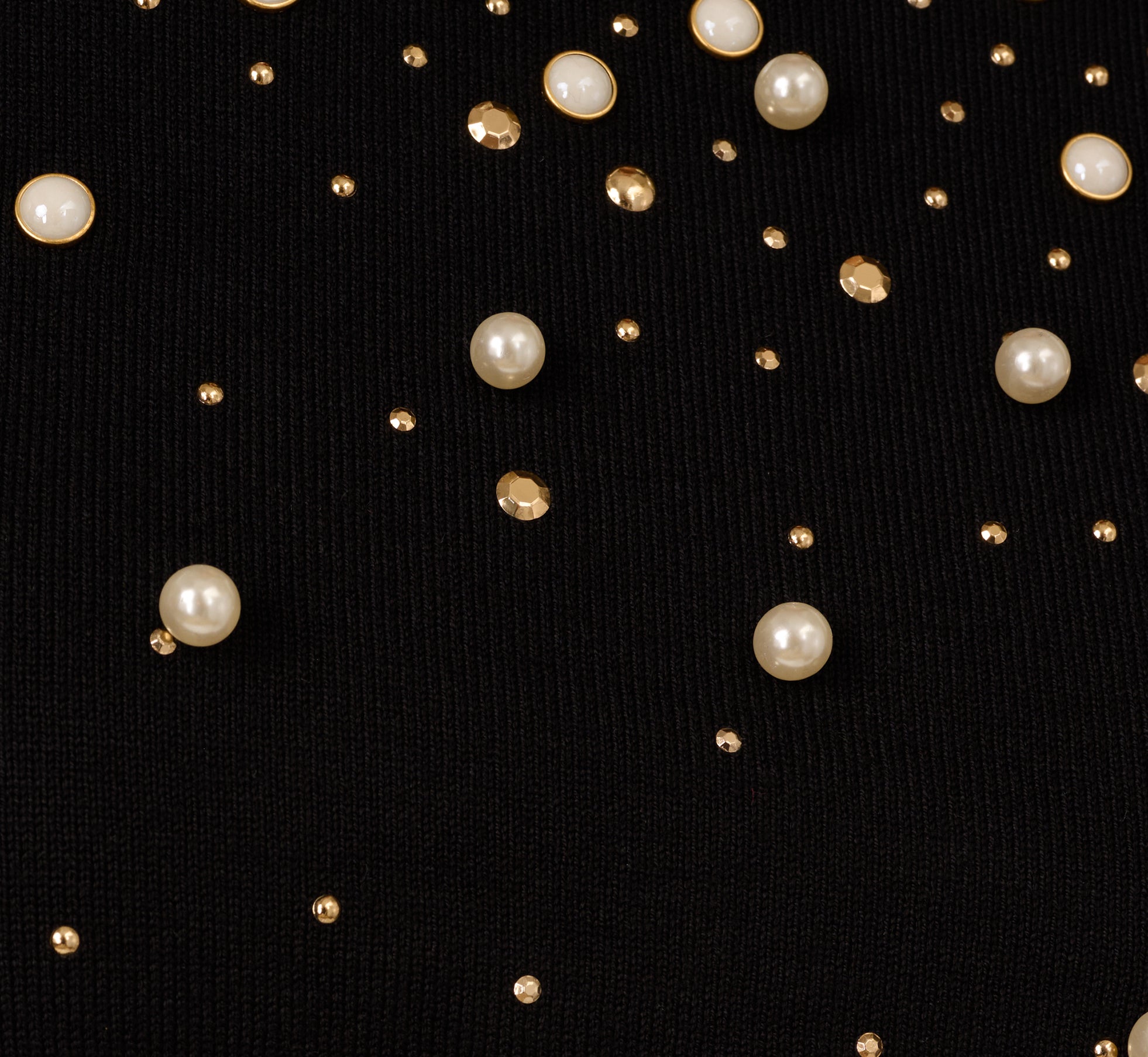 Puff Sleeve Pearly Embellished Sweater In Black