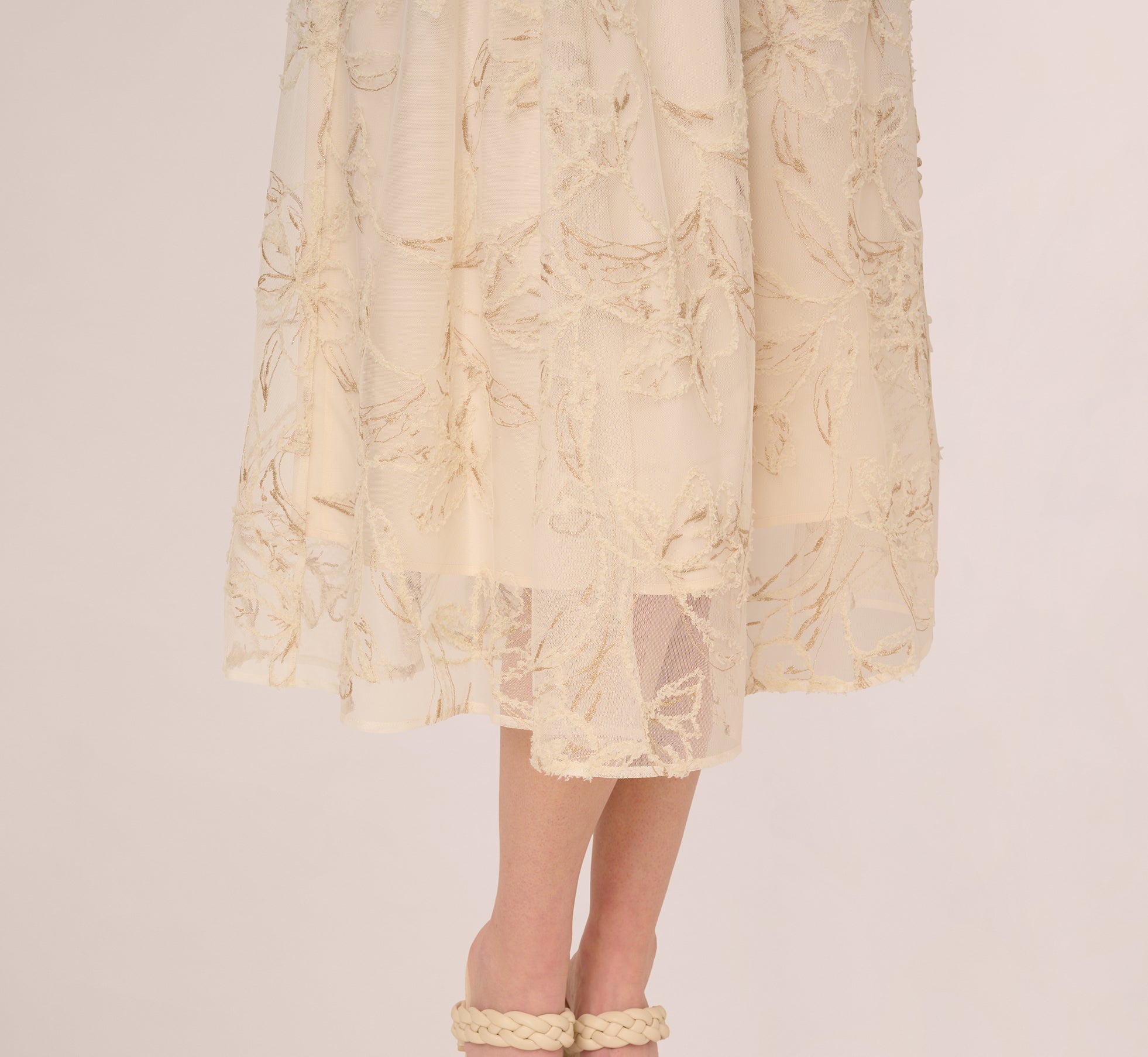 Floral Mesh Overlay A Line Midi Skirt In Ivory