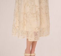 Floral Mesh Overlay A Line Midi Skirt In Ivory