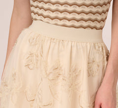 Floral Mesh Overlay A Line Midi Skirt In Ivory