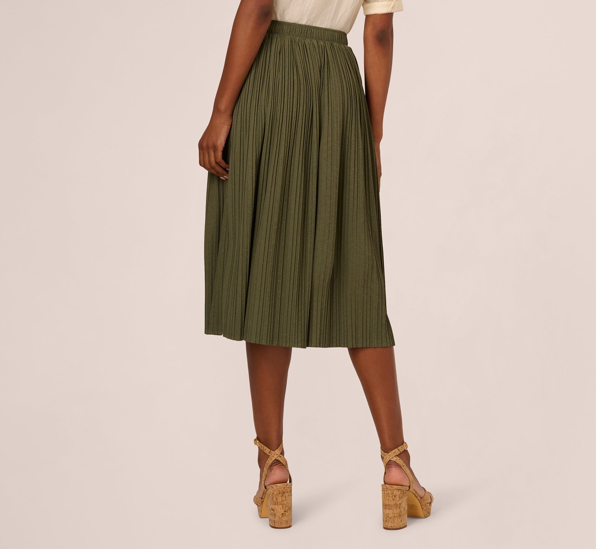 Micropleated Printed A Line Midi Skirt In Olivine
