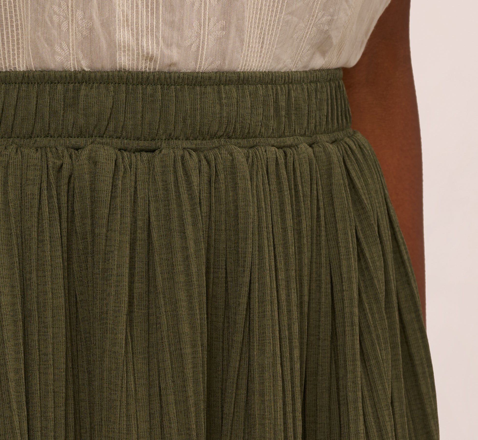 Micropleated Printed A Line Midi Skirt In Olivine