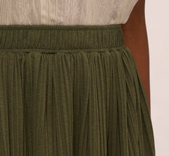 Micropleated Printed A Line Midi Skirt In Olivine