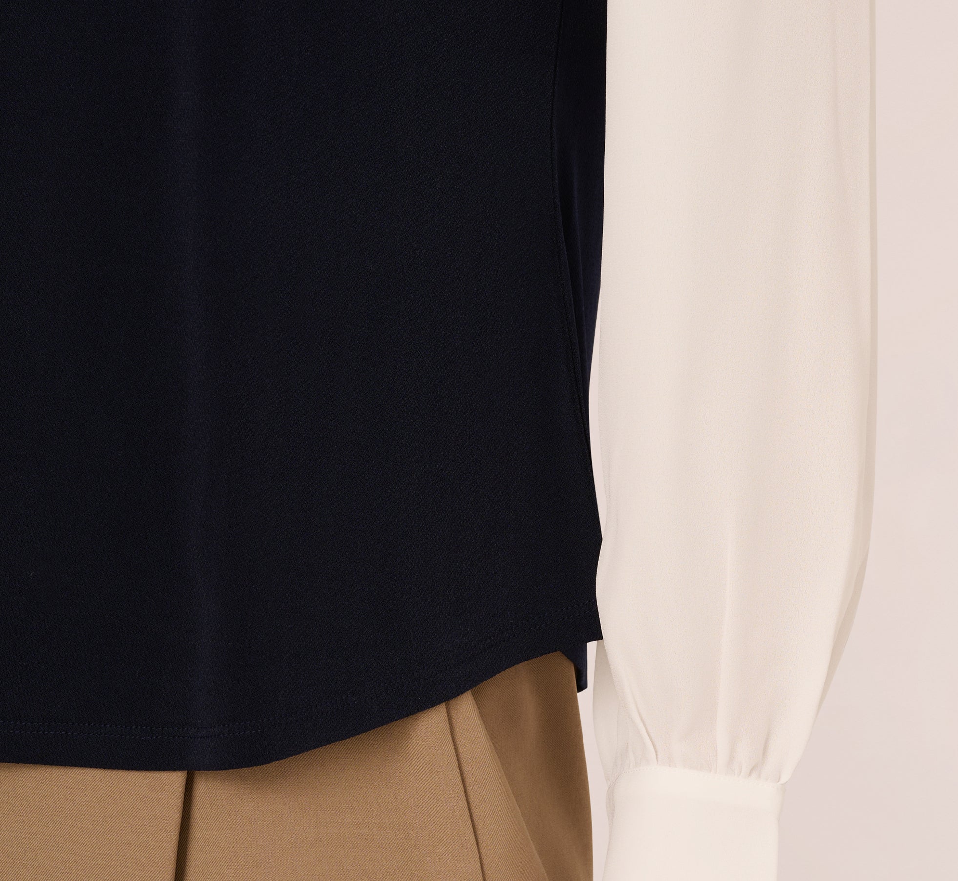 Long Sleeve Collared Sweater Vest Twofer Top In Navy Ivory