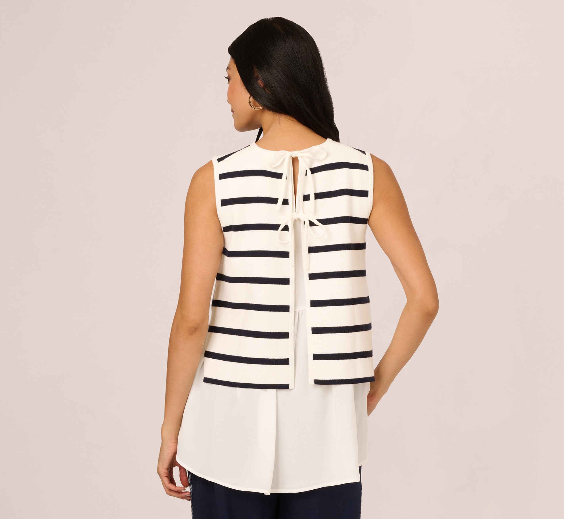 Tie Back Twofer Tank Sweater In Ivory Navy W  Ivory