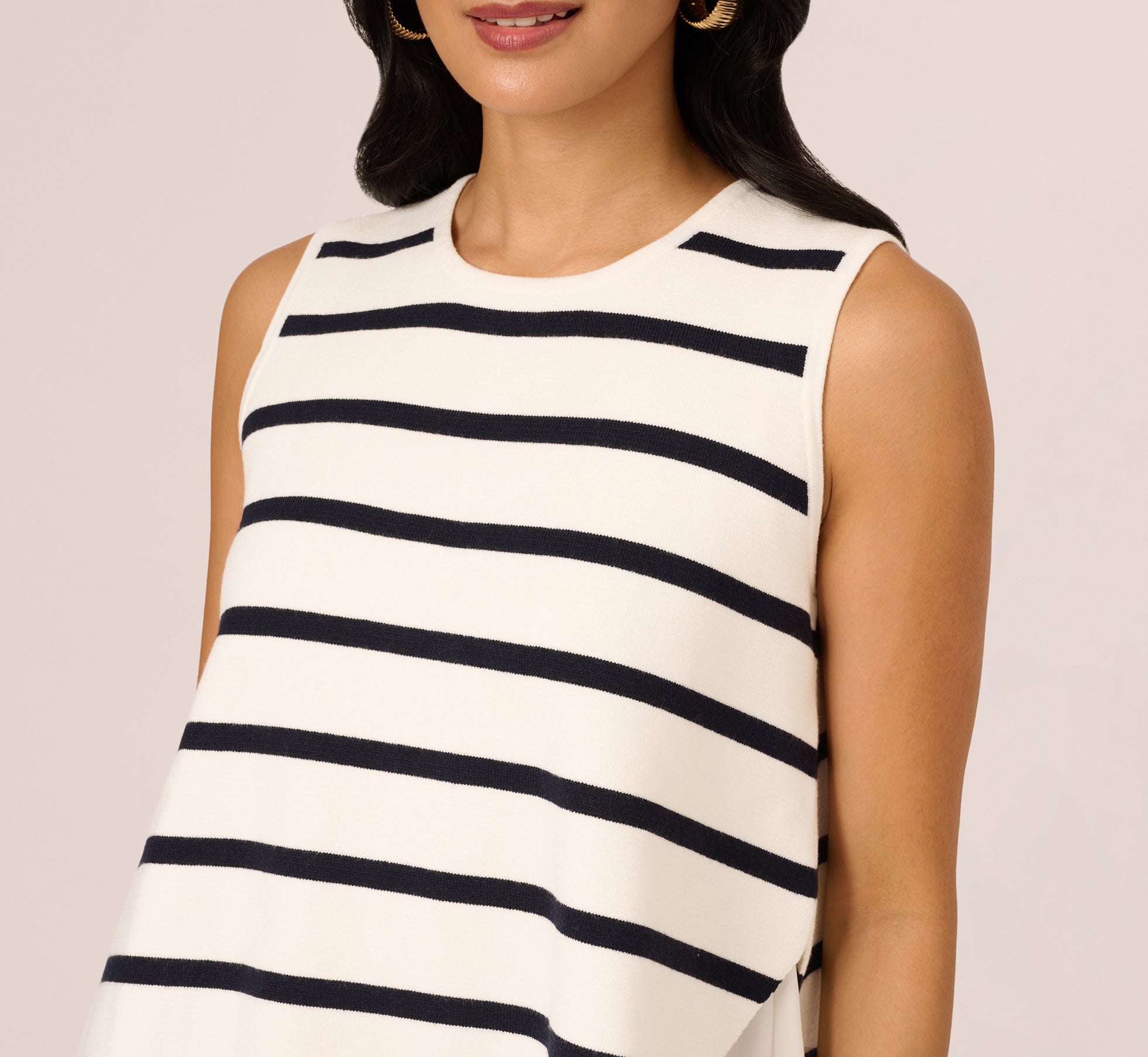 Tie Back Twofer Tank Sweater In Ivory Navy W  Ivory
