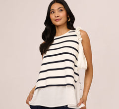 Tie Back Twofer Tank Sweater In Ivory Navy W  Ivory