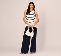 Tie Back Twofer Tank Sweater In Ivory Navy W  Ivory