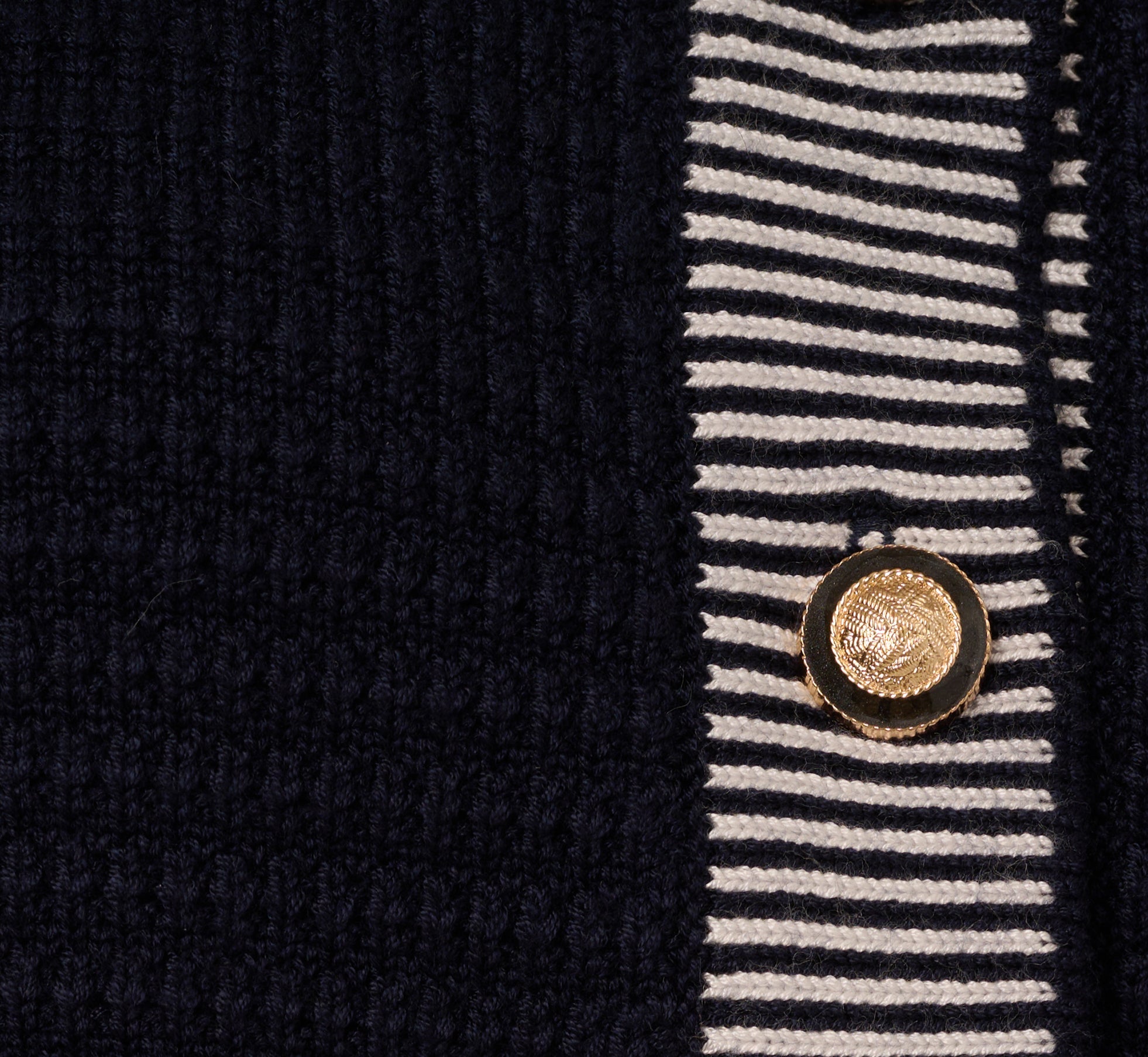 Striped Trim Cardigan Sweater Vest In Navy Ivory