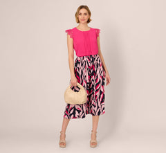 Sleeveless Lace Shoulder Pintucked Top In Hot Pink