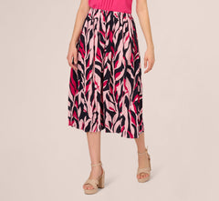 Leaf Print A Line Midi Skirt In Navy Leaf Vine