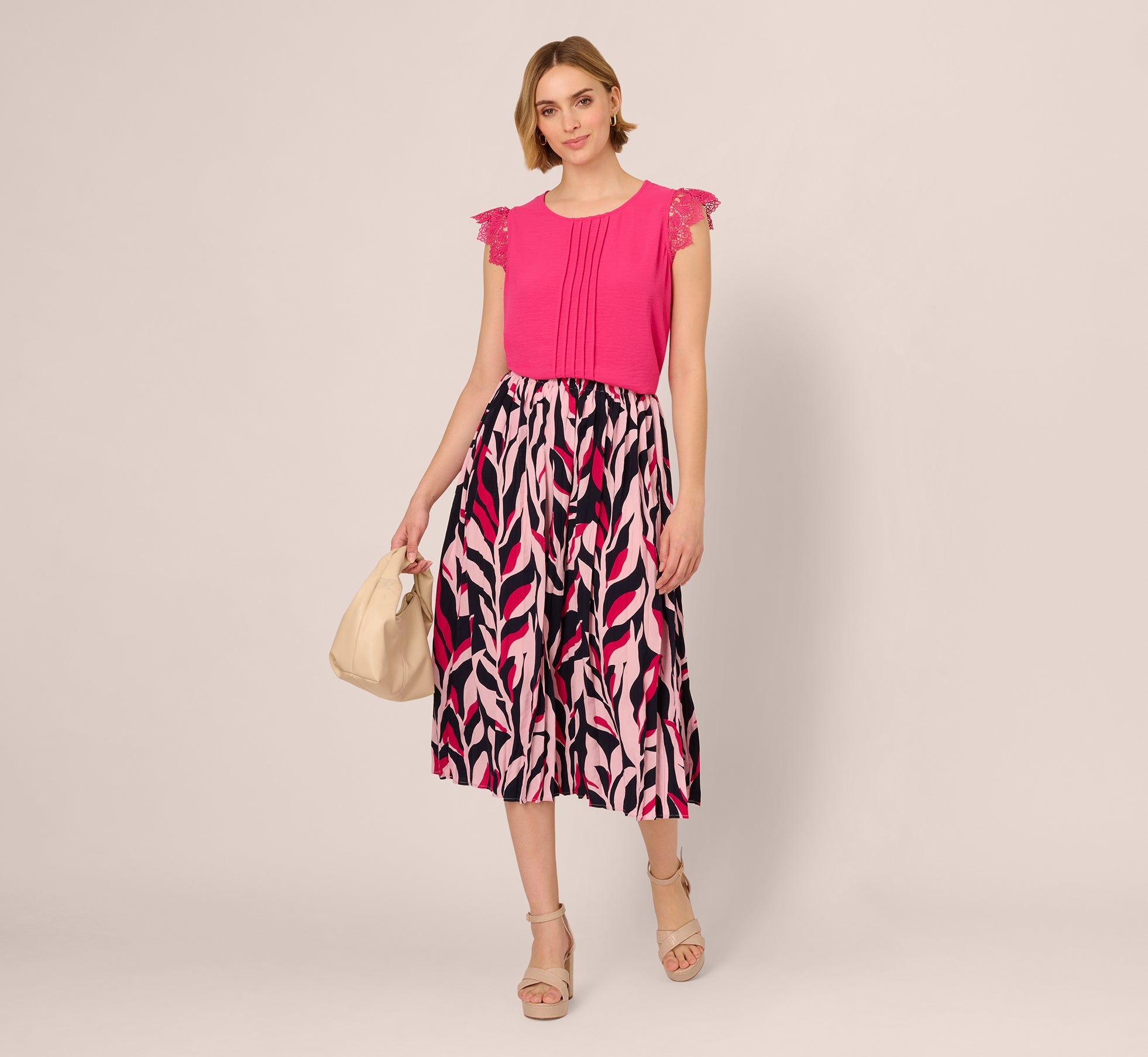 Leaf Print A Line Midi Skirt In Navy Leaf Vine