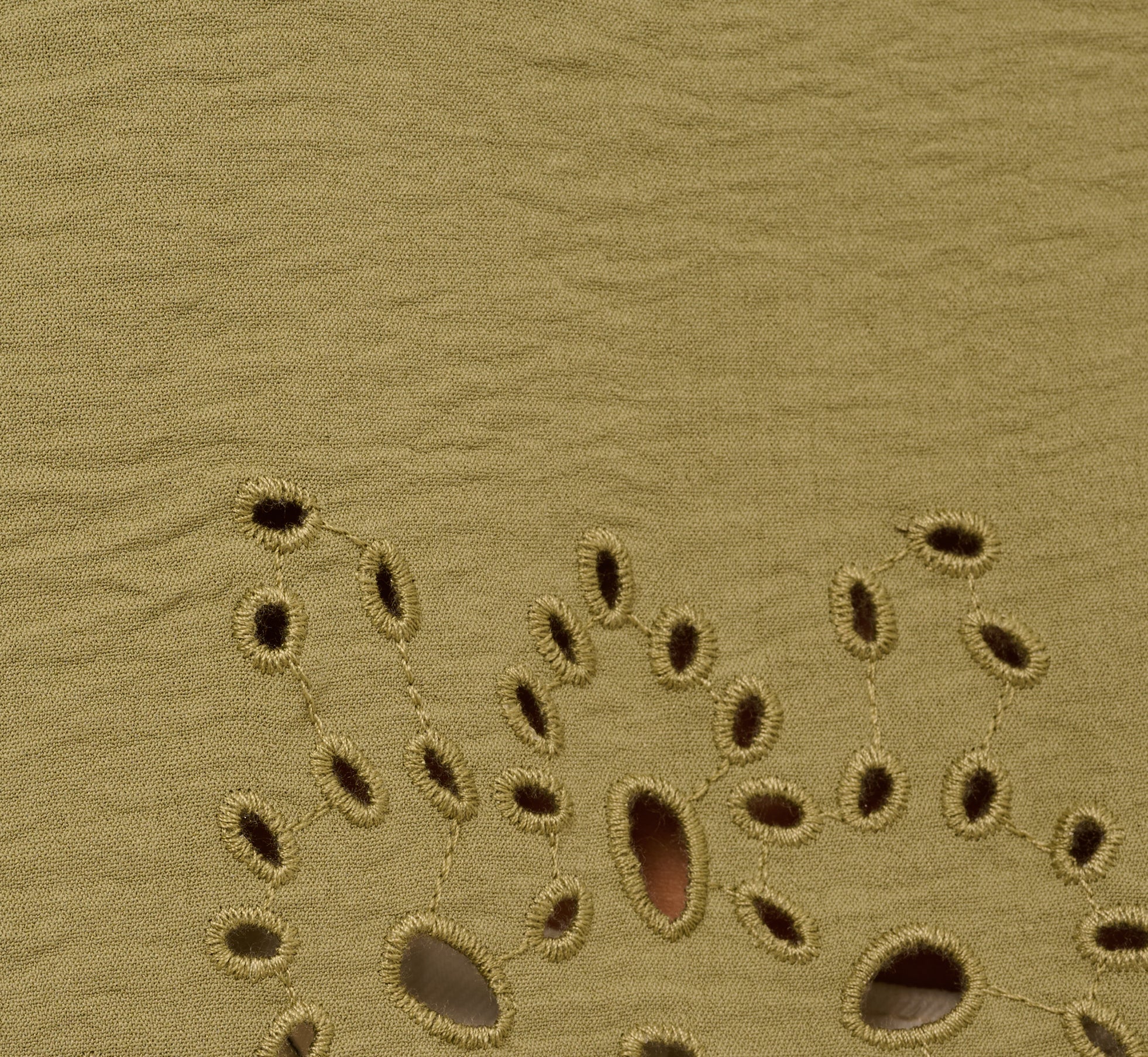 Short Sleeve Scalloped Eyelet Top In Oil Green