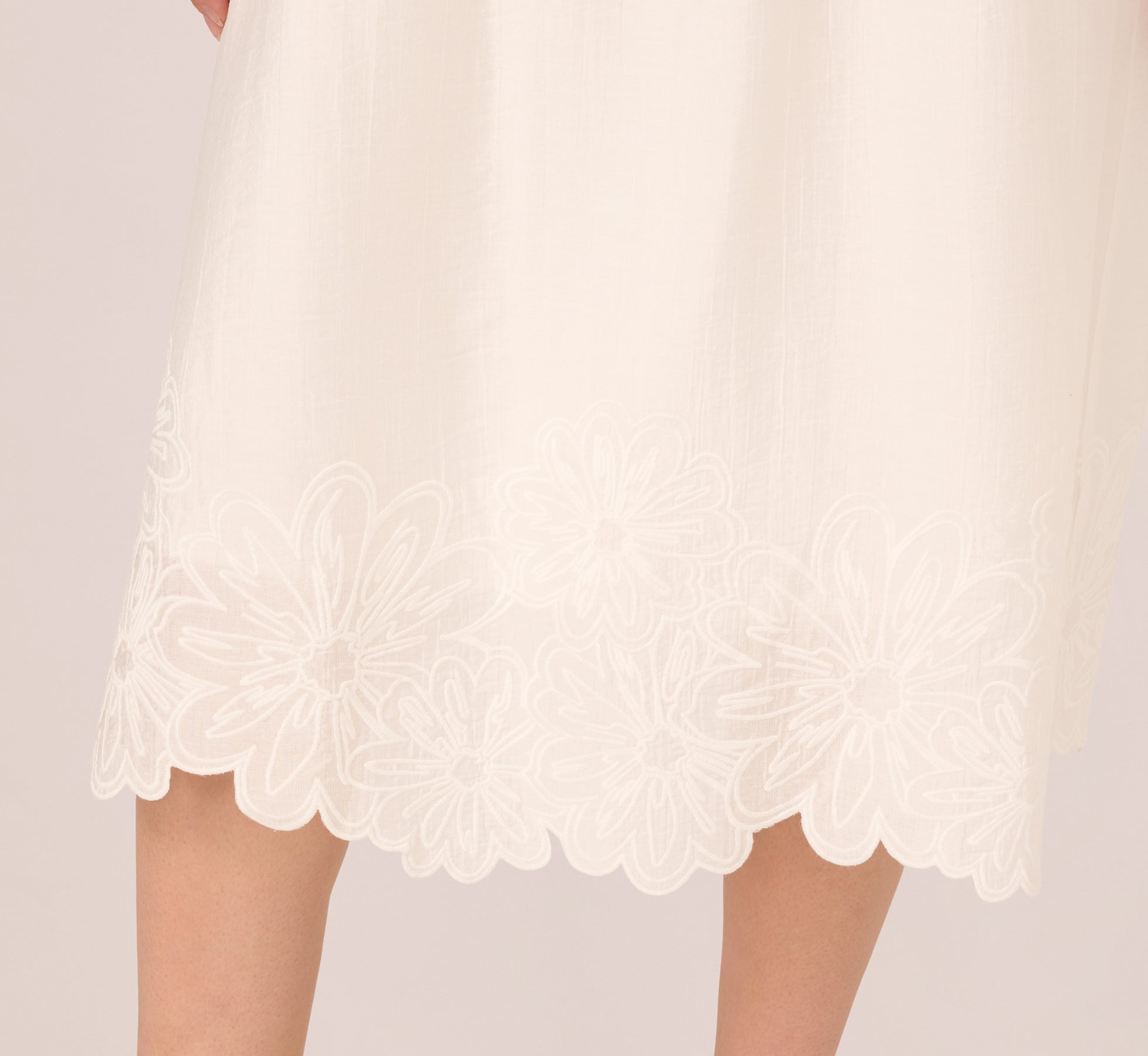 Floral Embroidered Hem Midi Skirt In Ivory