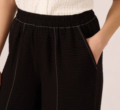 Contrast Stitching Crinkle Midi Pant In Black Ivory