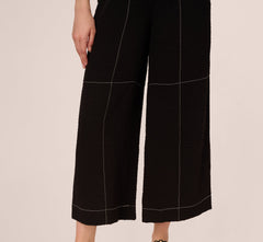 Contrast Stitching Crinkle Midi Pant In Black Ivory