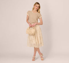 Cap Sleeve Wavy Pointelle Knit Top In Neutral Combo