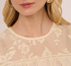 Puff Sleeve Lace Yoke Top In Barely Beige
