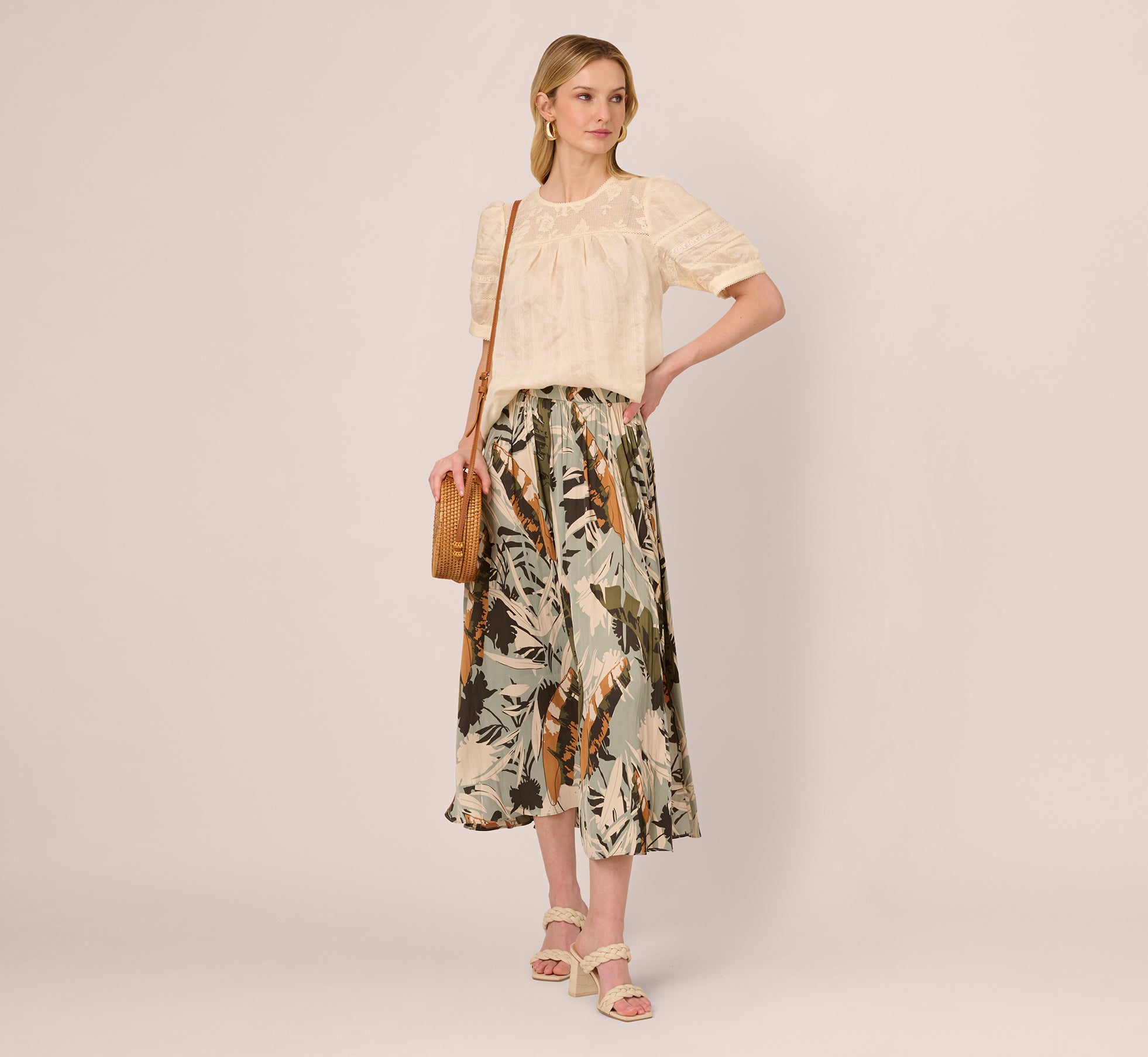 Puff Sleeve Lace Yoke Top In Barely Beige