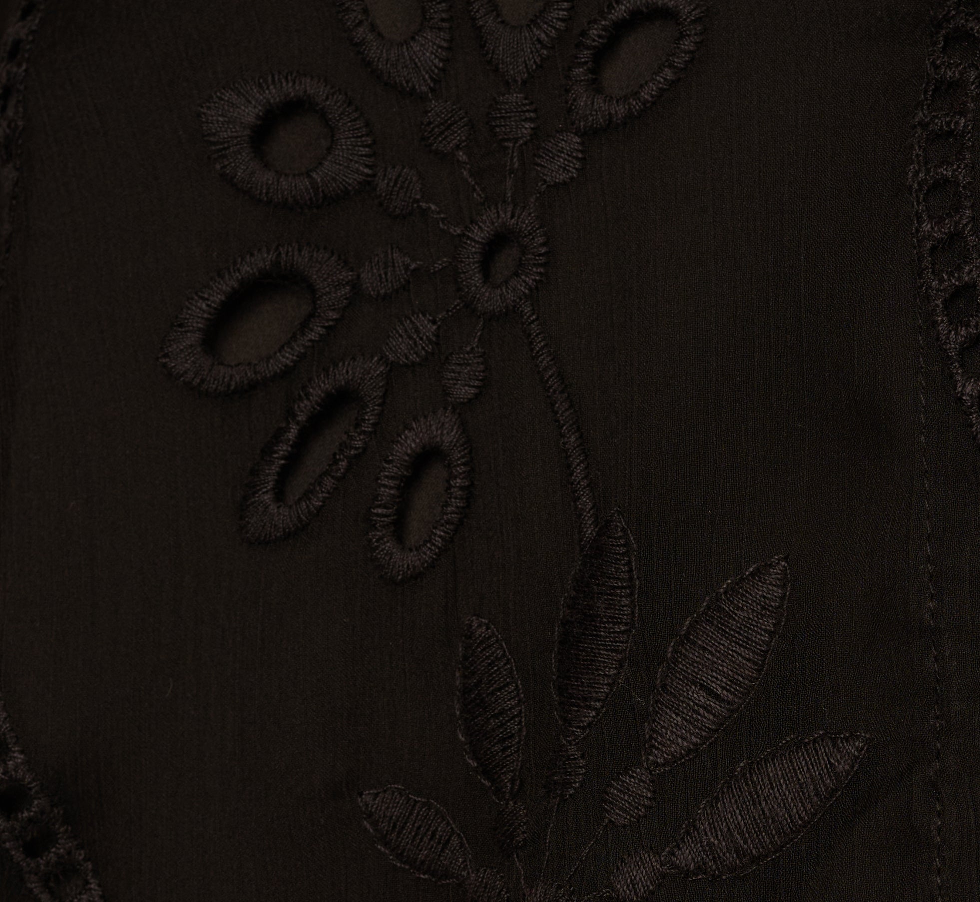 Long Sleeve Sheer Floral Eyelet Lace Blouse In Black