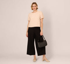 Short Sleeve Floral Crochet Texture Top In Sand Dollar