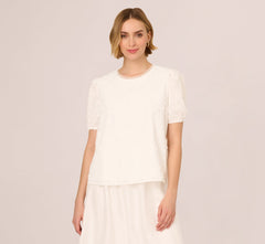 Short Sleeve 3D Eyelet Top In White
