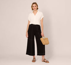 Cap Sleeve Semisheer Textured Button Front Top In Ivory