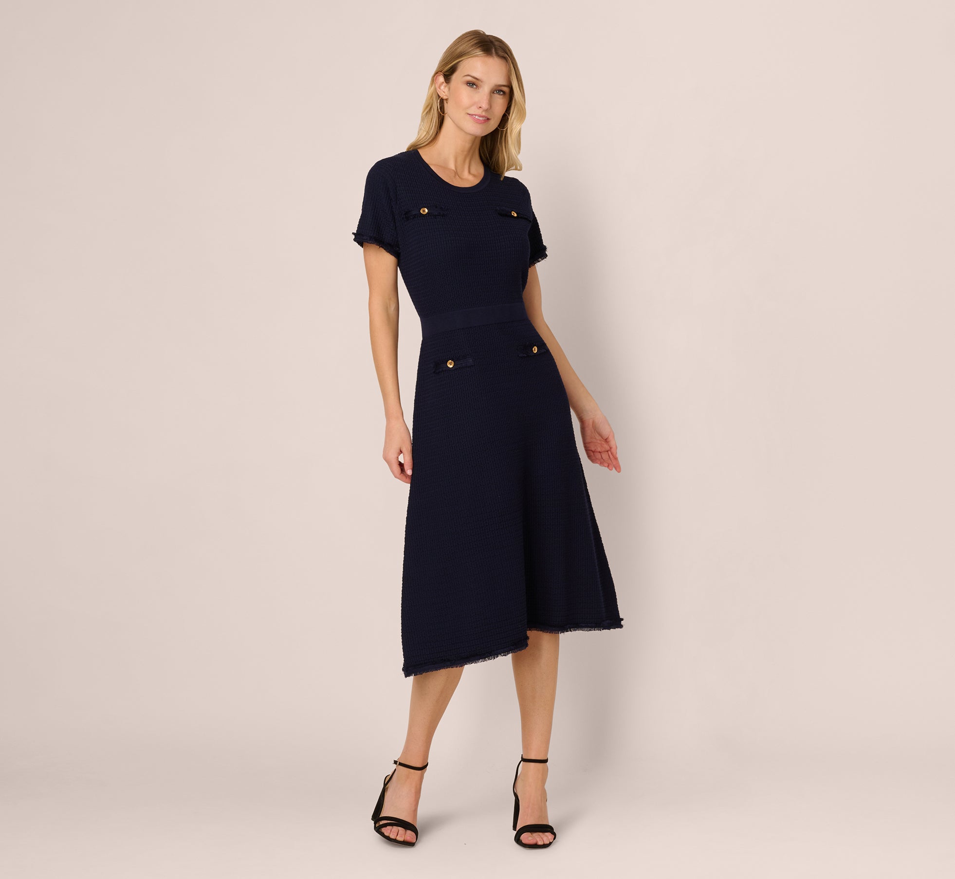 Short Sleeve Waffle Weave Midi Dress In Blue Moon