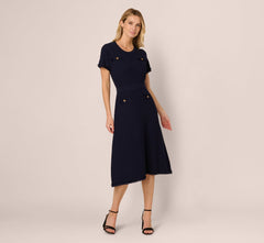 Short Sleeve Waffle Weave Midi Dress In Blue Moon