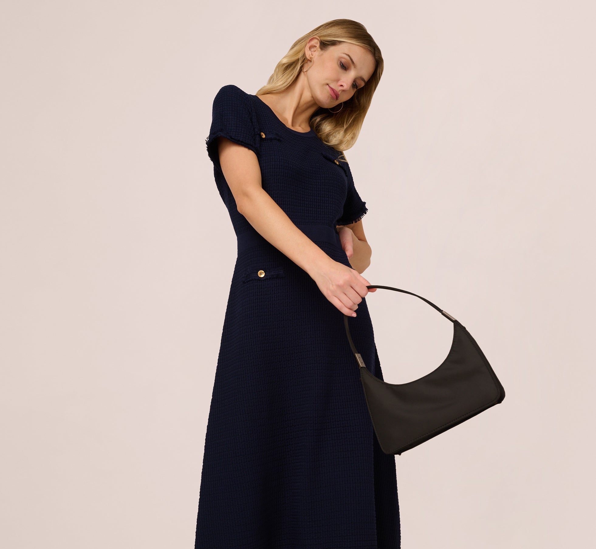 Short Sleeve Waffle Weave Midi Dress In Blue Moon