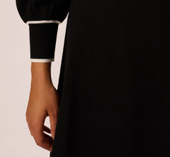 Long Sleeve Contrast Tipped Sweater Dress In Black Ivory