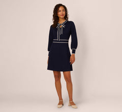 Long Sleeve Contrast Tipped Sweater Dress In Blue Moon Ivory