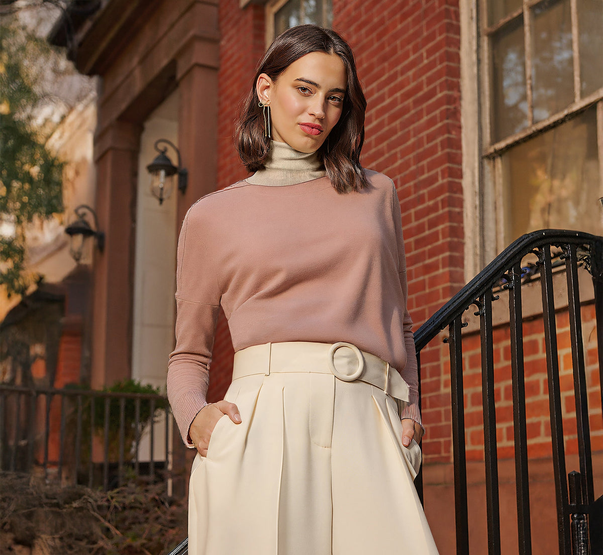 Long Sleeve Drop Shoulder Pullover Sweater Top In Cocoa