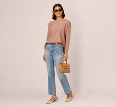 Long Sleeve Drop Shoulder Pullover Sweater Top In Cocoa