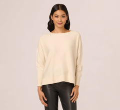 Long Sleeve Drop Shoulder Pullover Sweater Top In Cream
