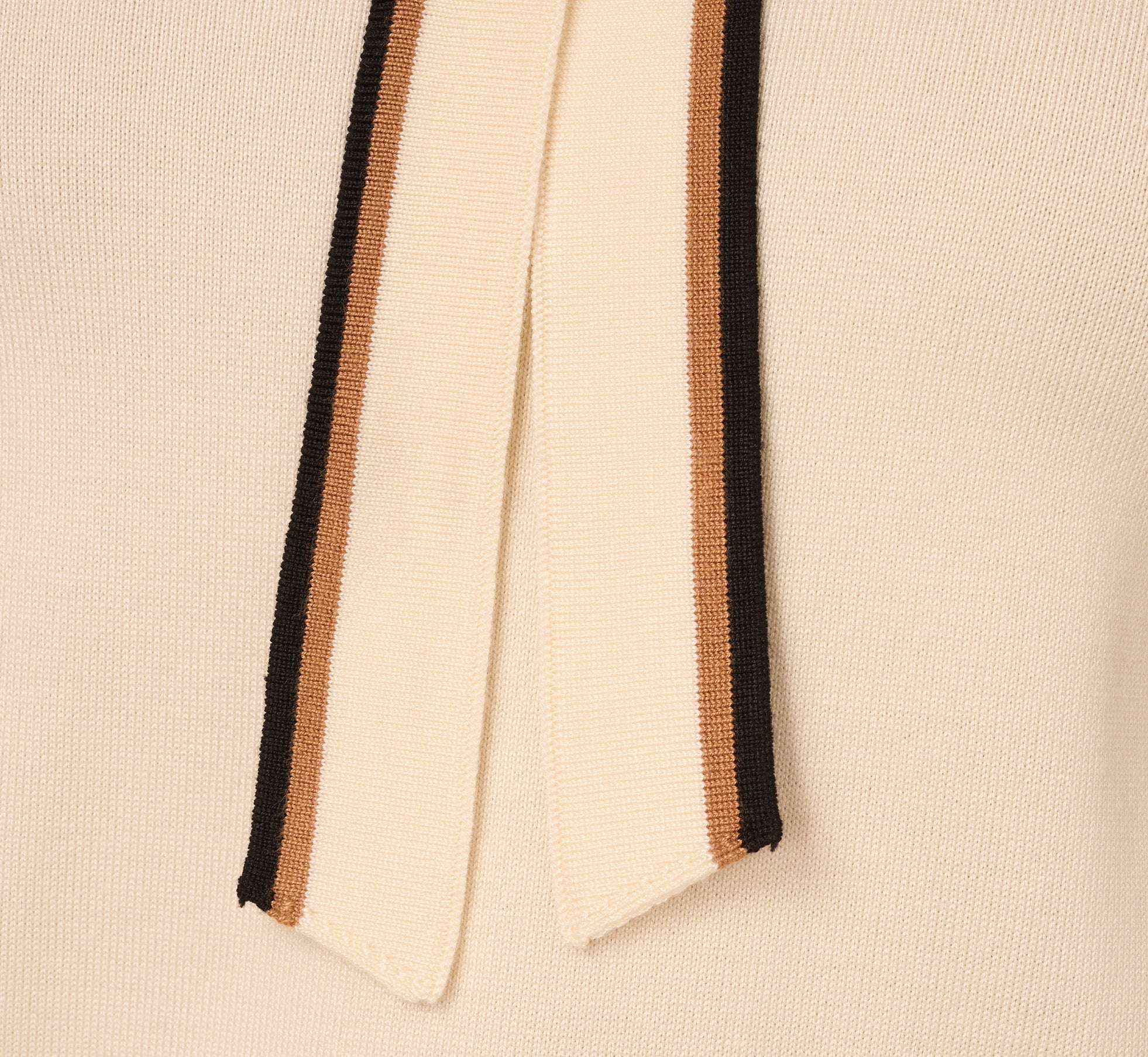 Short Sleeve Tie Neck Knit Top In Cream Black Camel