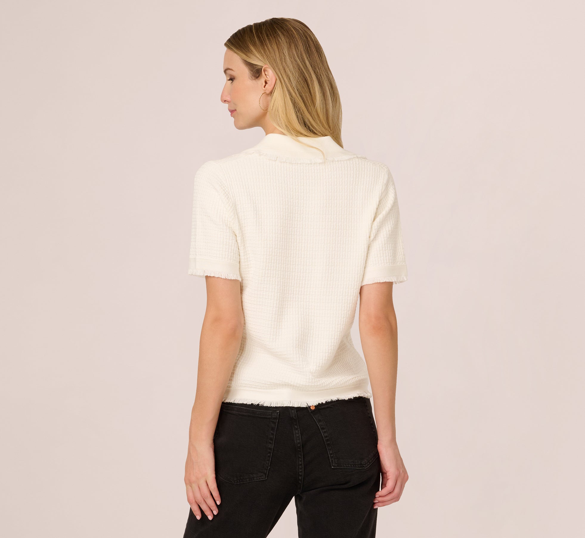 Short Sleeve Waffle Weave Polo Shirt In Ivory