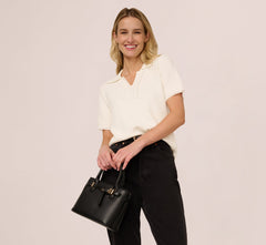 Short Sleeve Waffle Weave Polo Shirt In Ivory