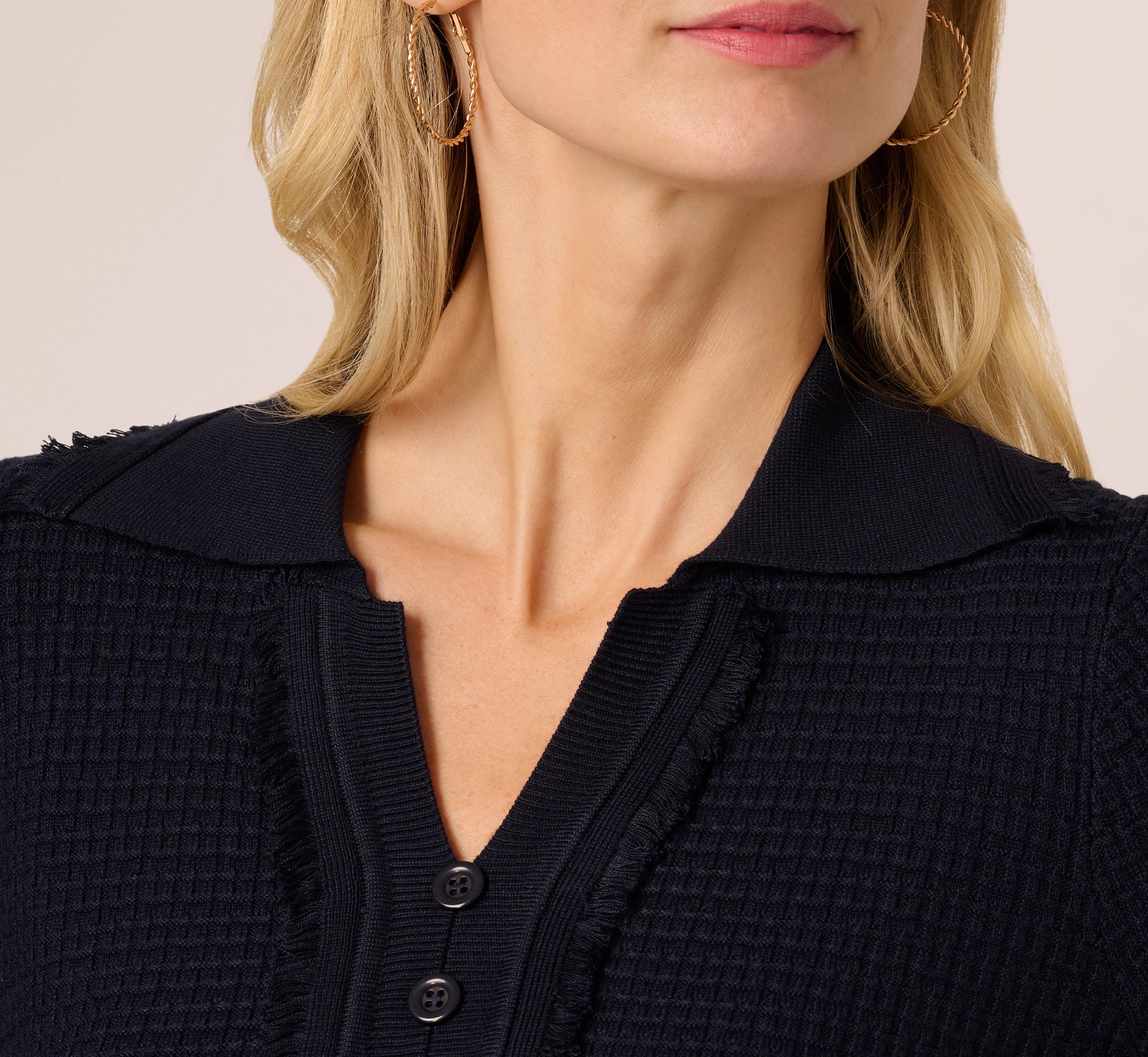 Short Sleeve Waffle Weave Polo Shirt In Navy