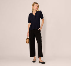 Short Sleeve Waffle Weave Polo Shirt In Navy