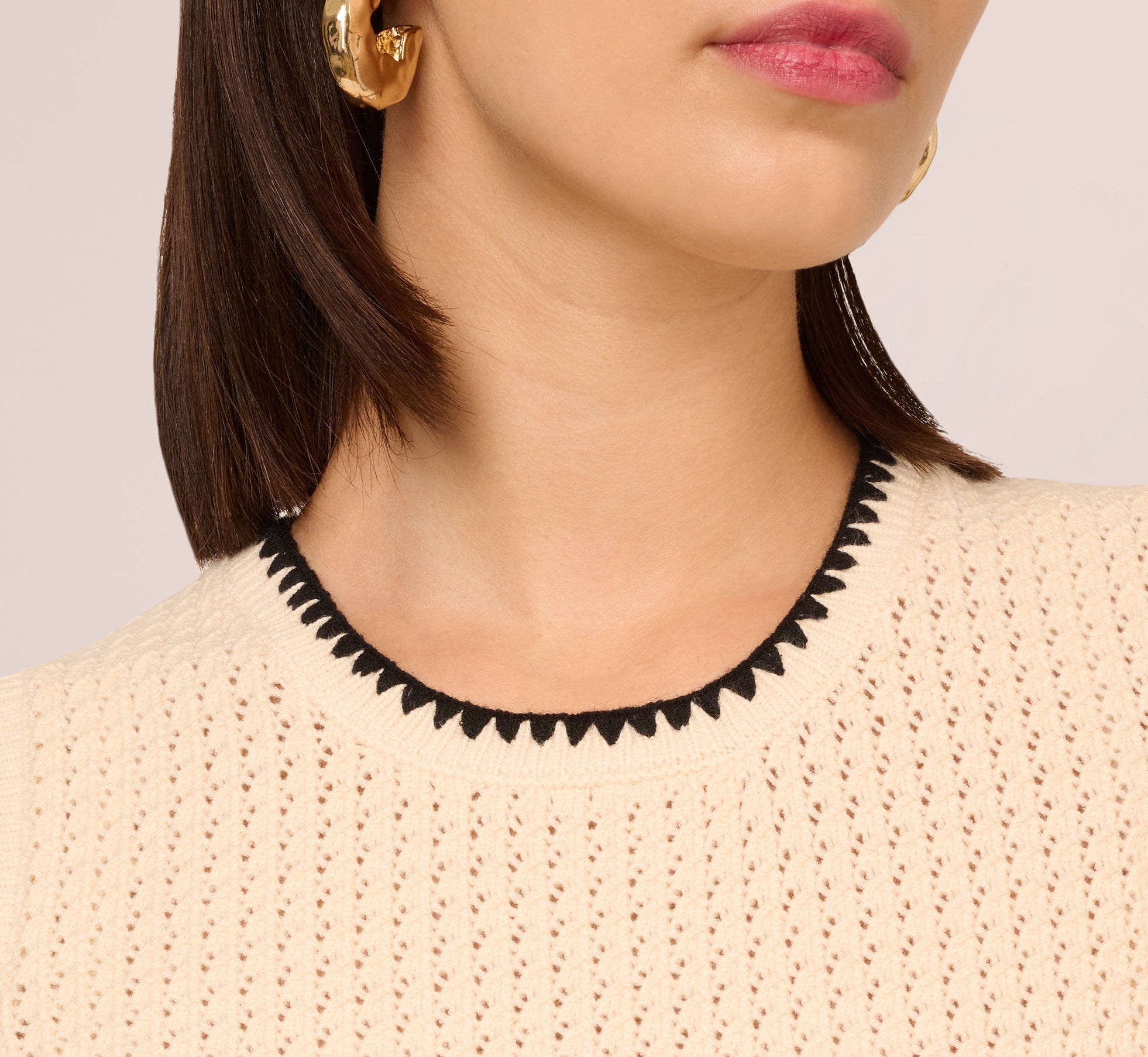 Sleeveless Open Knit Whipstitch Sweater Top In Cream Black