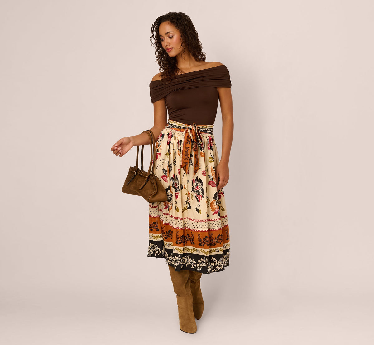 Tie Front Floral Printed Midi Skirt In Tropic Border Vine