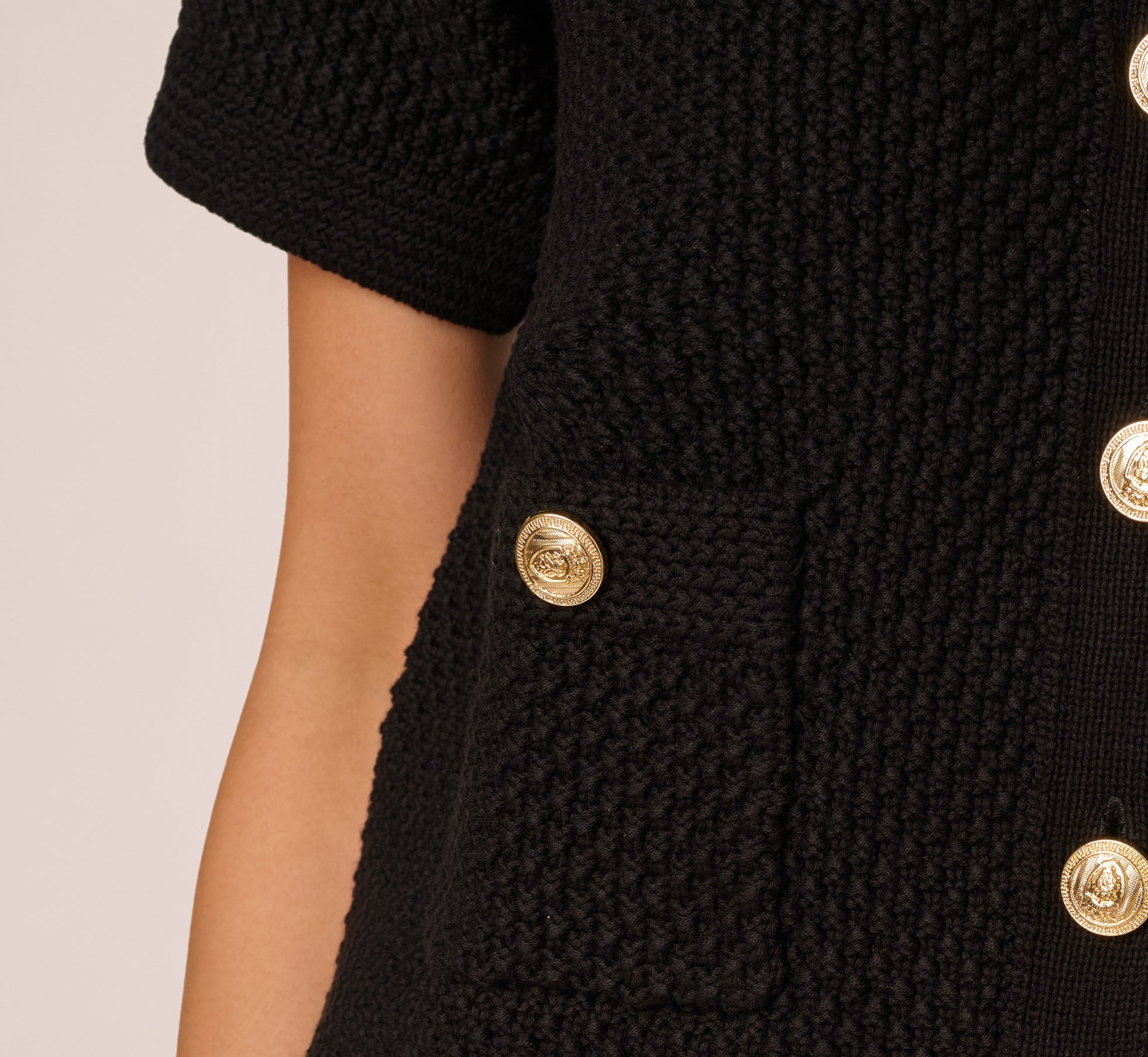Short Sleeve Textured Cardigan Sweater In Black