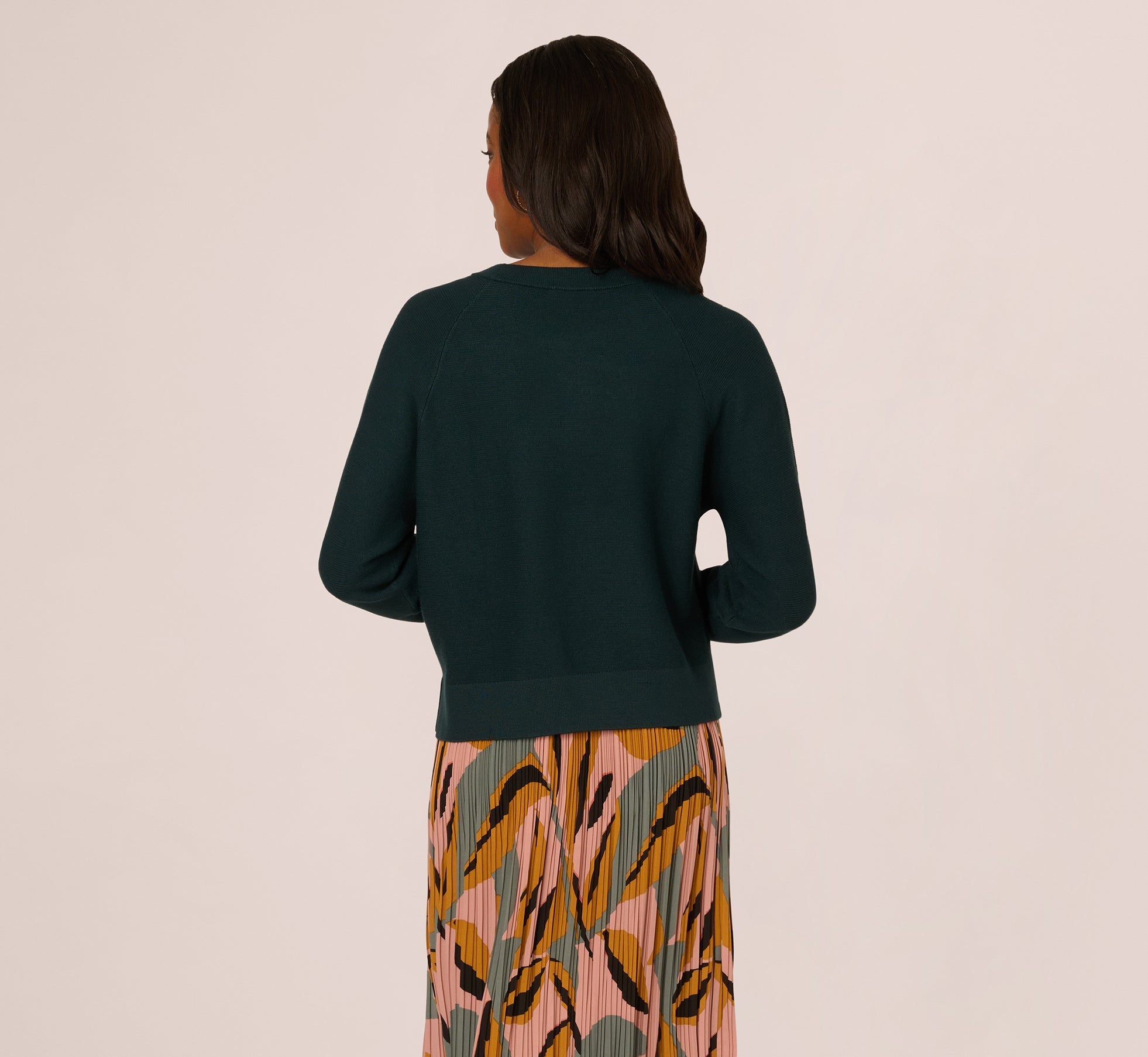 Long Sleeve Laced Raglan Sweater In Forest Teal