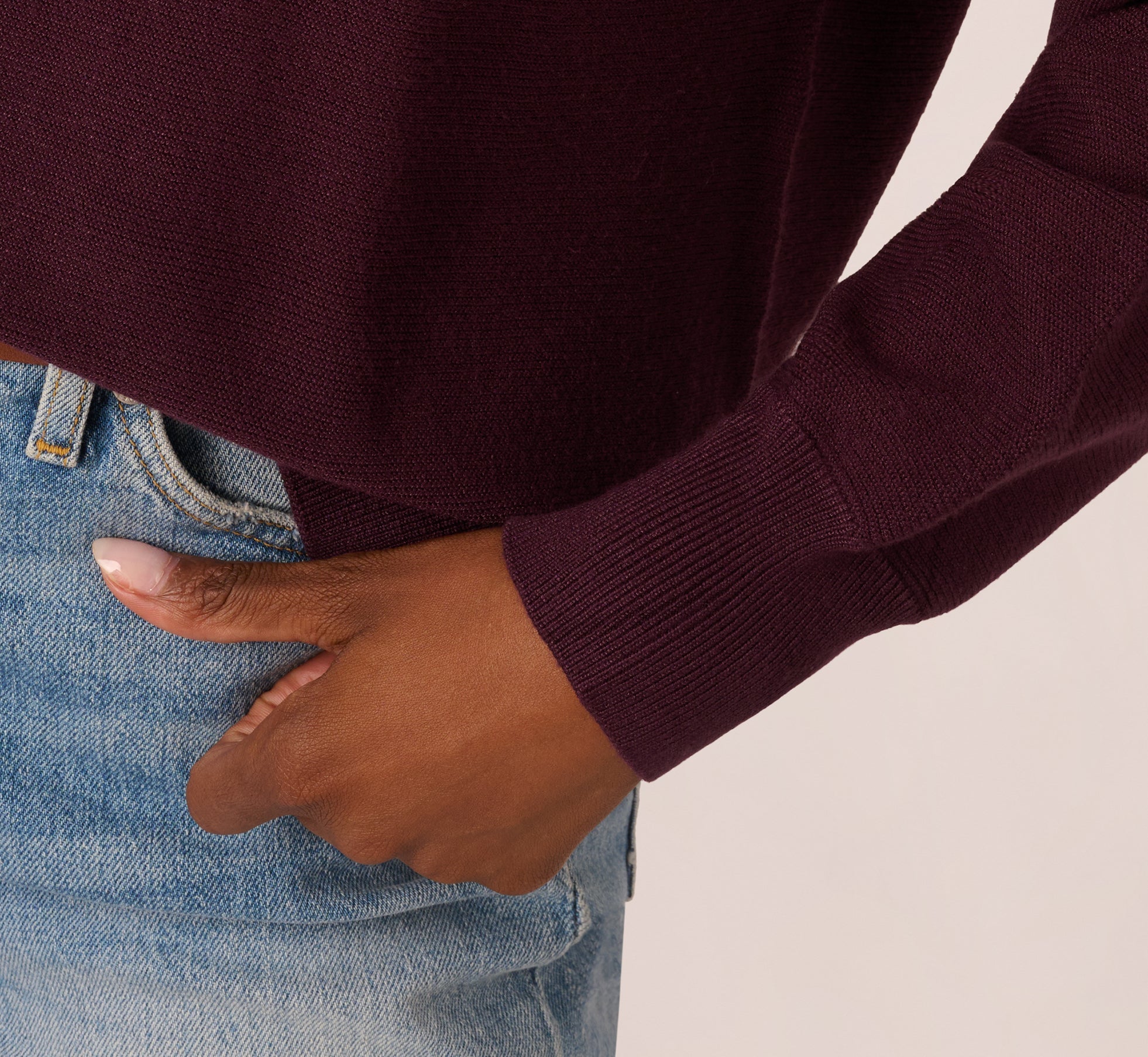 Long Sleeve Laced Raglan Sweater In Plum