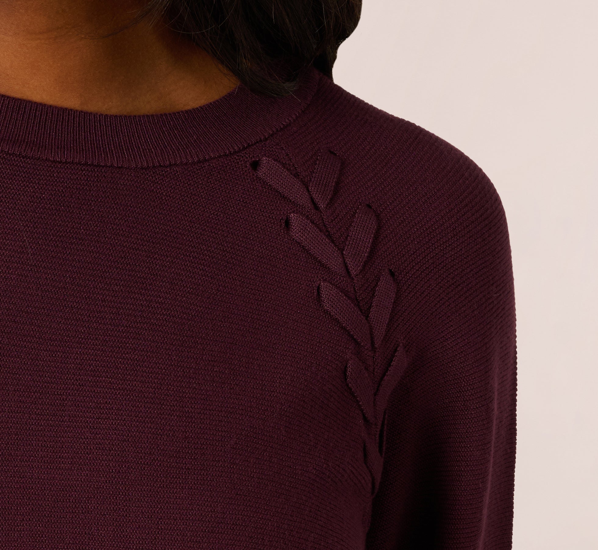 Long Sleeve Laced Raglan Sweater In Plum